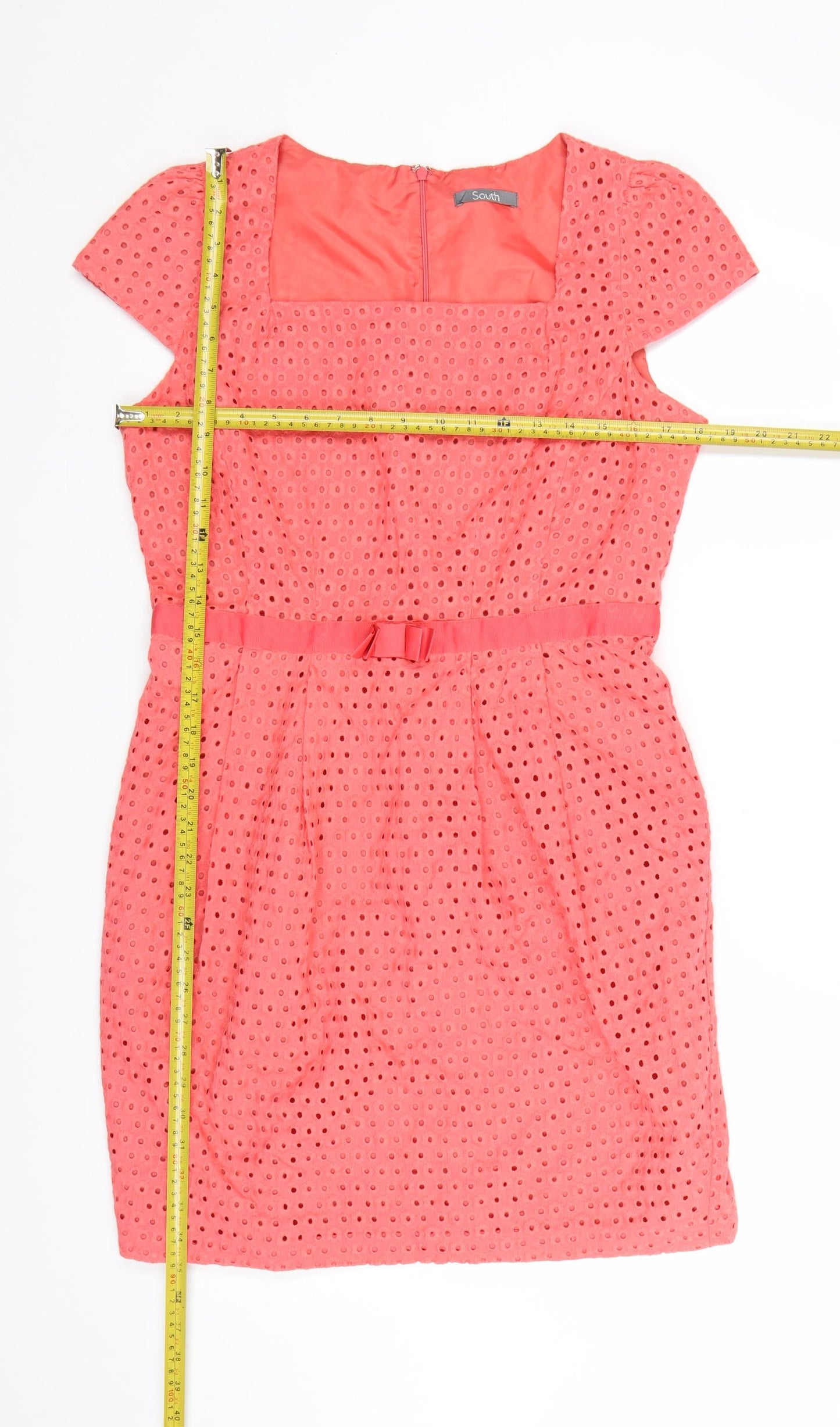 South Women Pink Cotton Belted Eyelet Shift Dress Size 14
