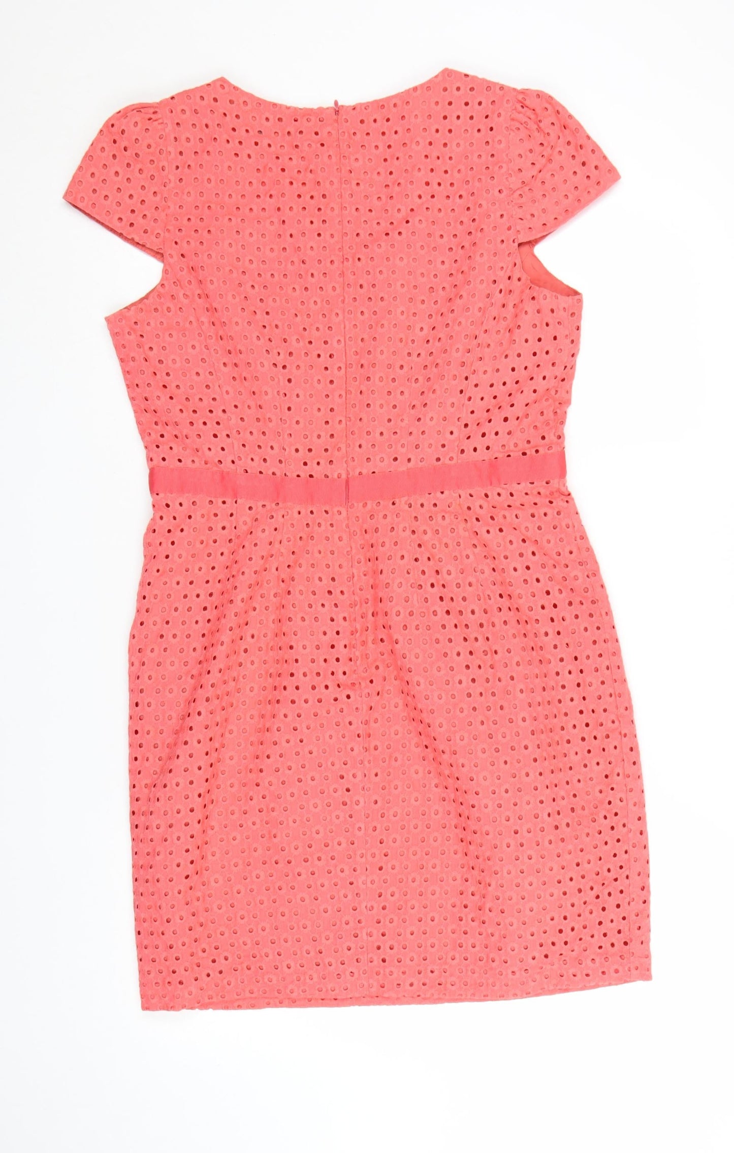 South Women Pink Cotton Belted Eyelet Shift Dress Size 14