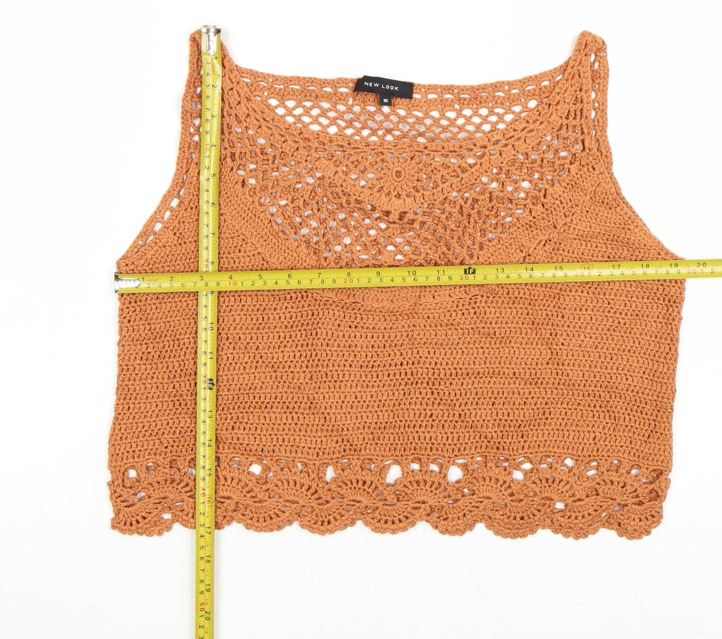 New Look Women Brown Crochet Cotton Cropped Tank Top Size 16