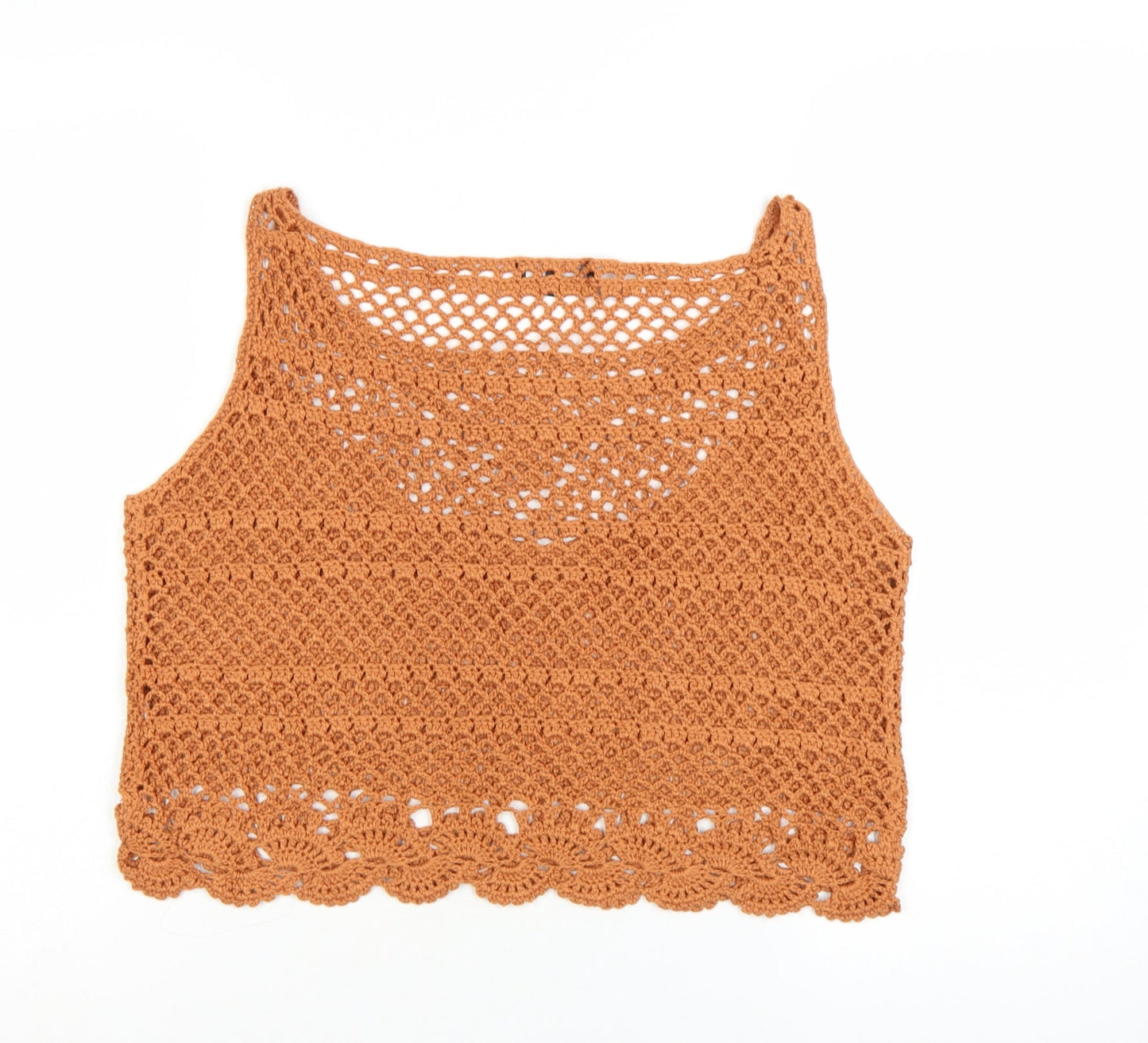 New Look Women Brown Crochet Cotton Cropped Tank Top Size 16