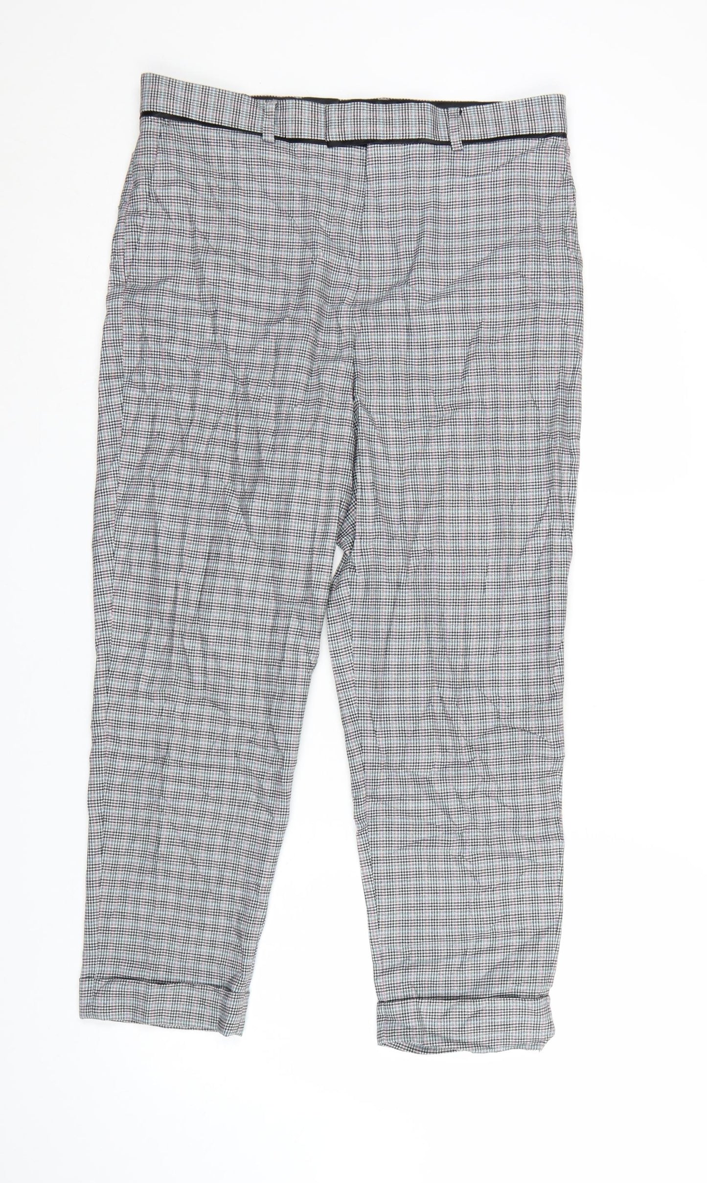 Topman Men’s Grey Checked Slim Fit Chino Trousers Size S 32W 30L