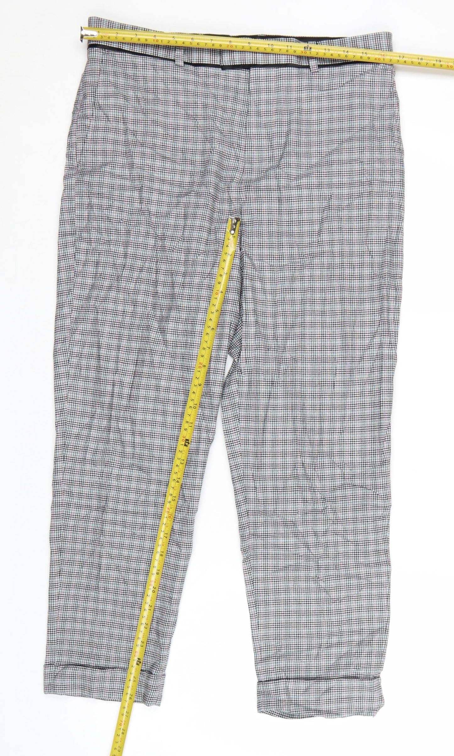 Topman Men’s Grey Checked Slim Fit Chino Trousers Size S 32W 30L