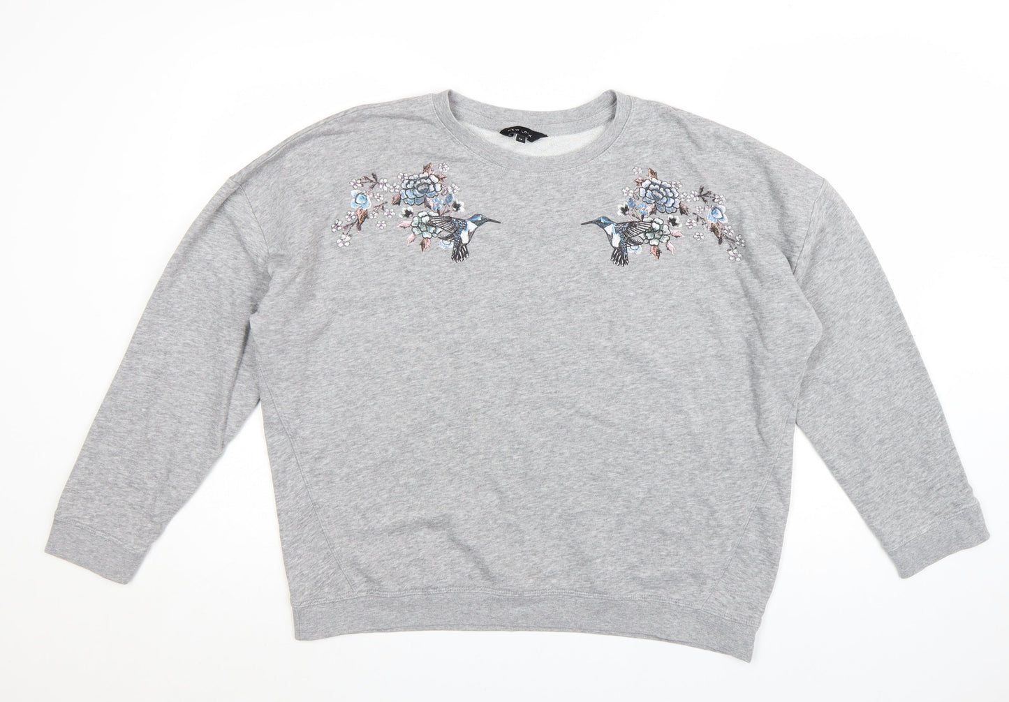 New Look Women's Grey Embroidered Bird Sweatshirt Size 14