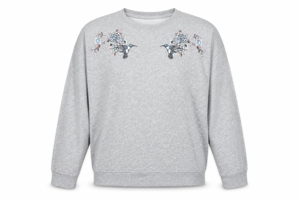 New Look Women's Grey Embroidered Bird Sweatshirt Size 14