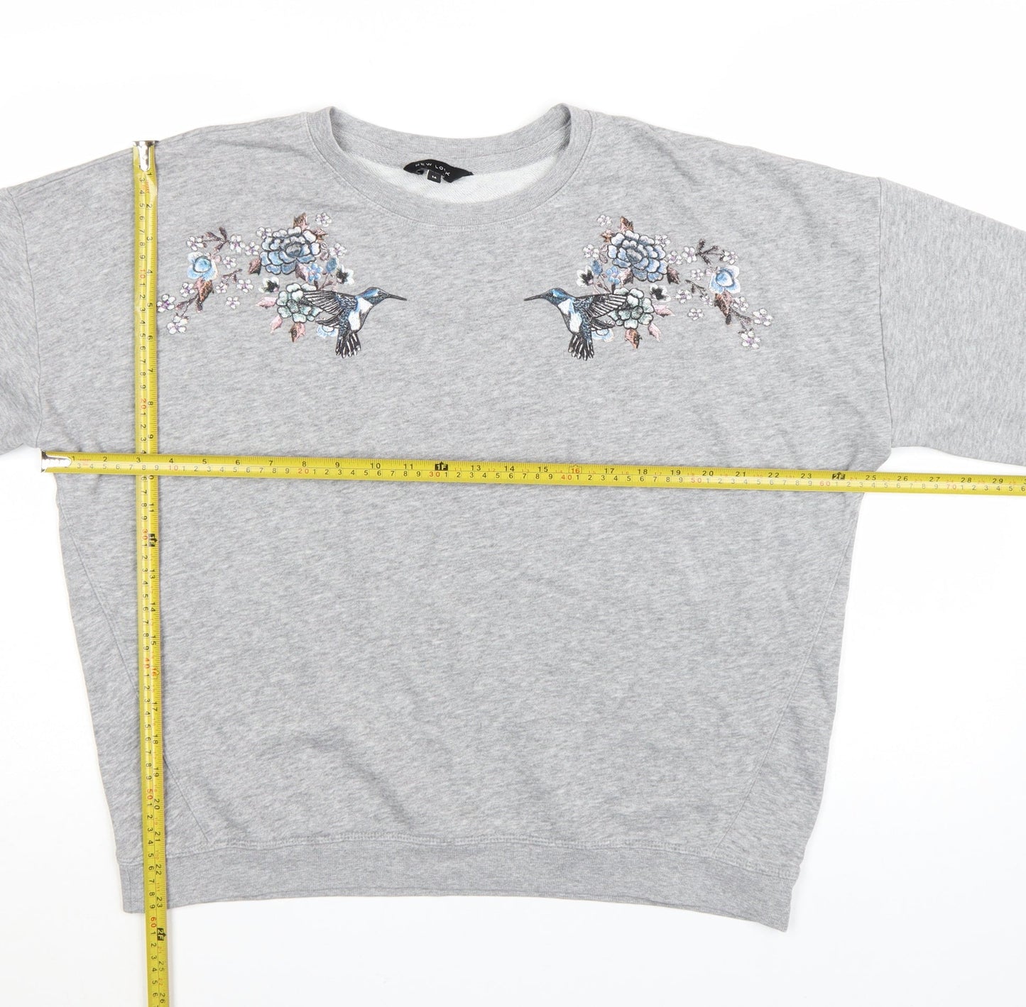 New Look Women's Grey Embroidered Bird Sweatshirt Size 14