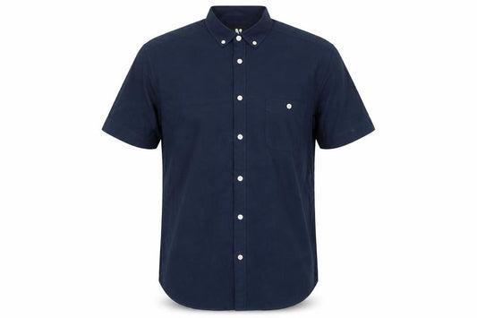 Very Men's Navy Blue Short Sleeve Button-Up Cotton Shirt L