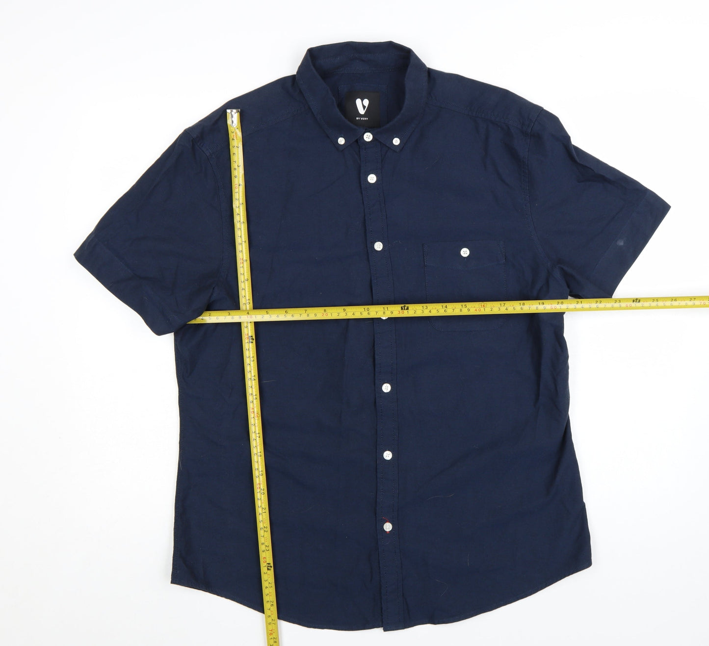 By Very Men's Navy Blue Short Sleeve Button-Up Cotton Shirt L