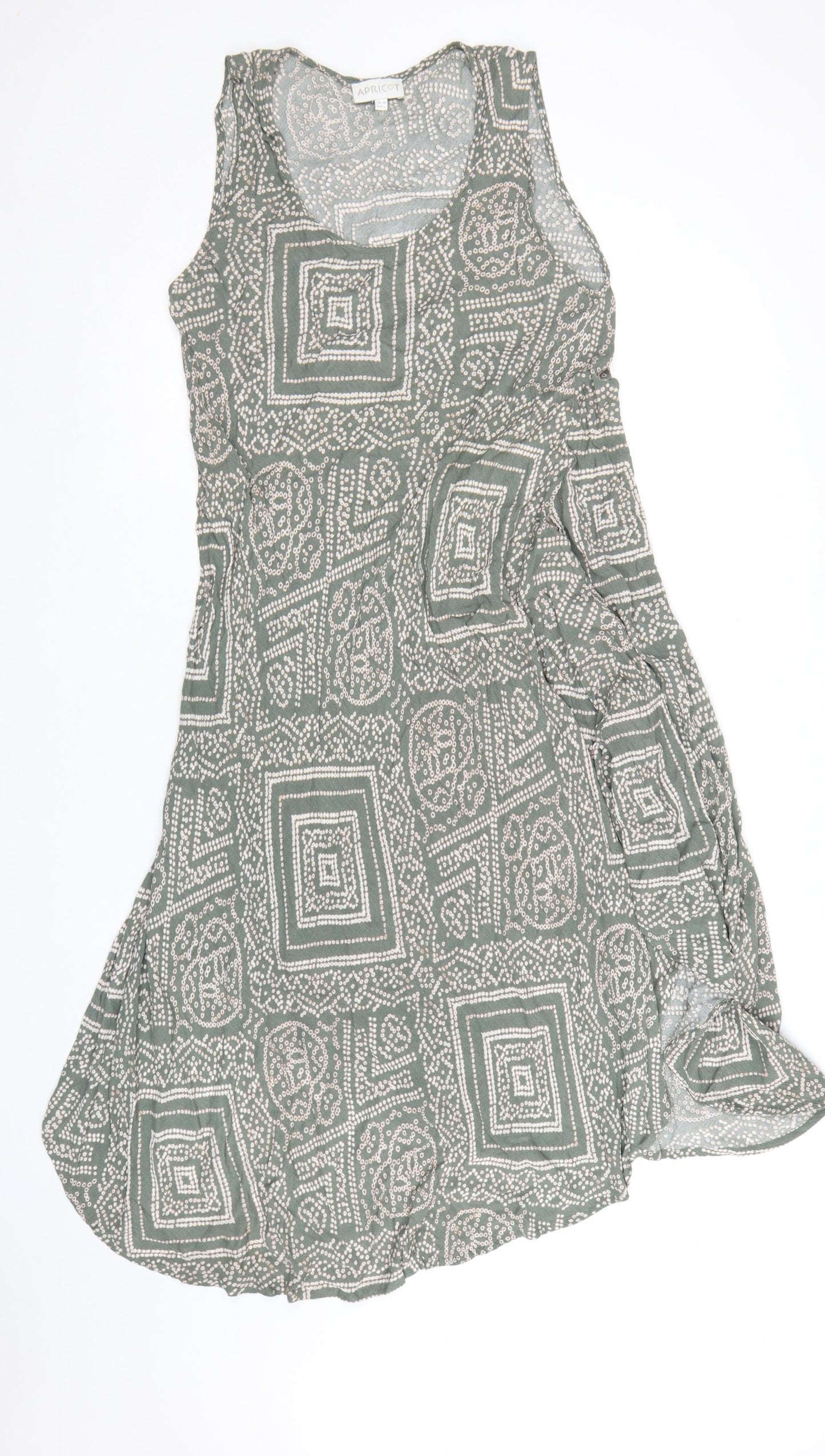 Apricot Women Green Geometric A-Line Sleeveless Viscose Dress UK 14