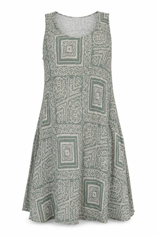 Apricot Women Green Geometric A-Line Sleeveless Viscose Dress UK 14