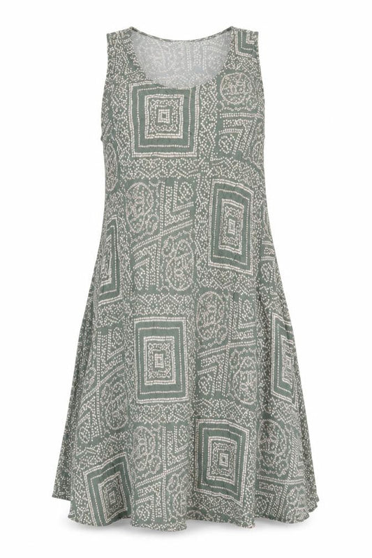 Apricot Women Green Geometric A-Line Sleeveless Viscose Dress UK 14