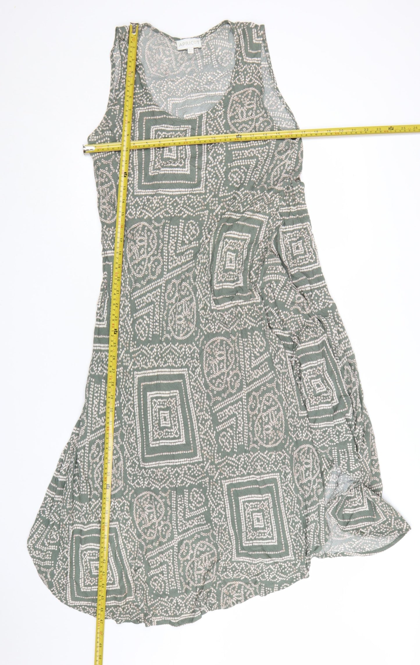 Apricot Women Green Geometric A-Line Sleeveless Viscose Dress UK 14