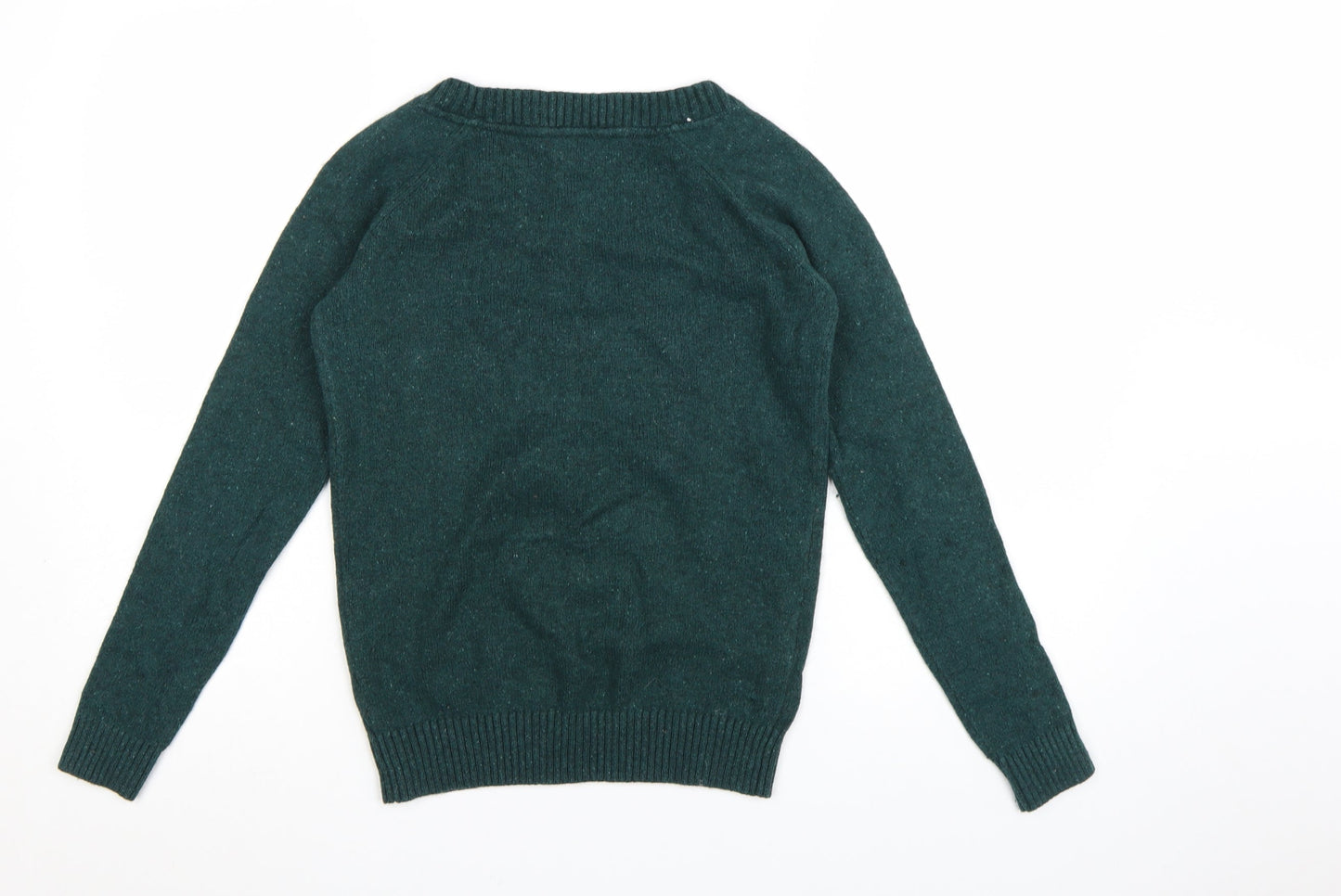 Fat Face Women Green Reindeer Wool Blend Christmas Jumper Size 8