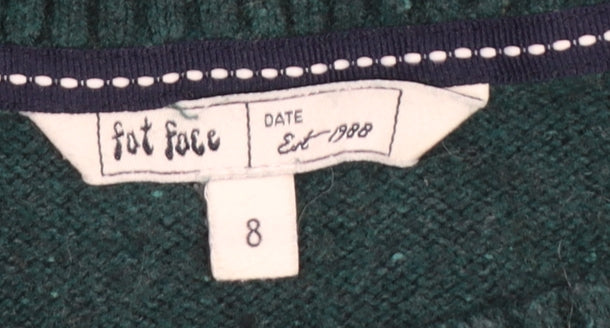 Fat Face Women Green Reindeer Wool Blend Christmas Jumper Size 8