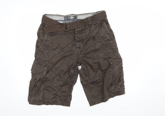 H&M L.O.G.G. Mens Brown Cargo Shorts Size 32 Regular Fit with Belt
