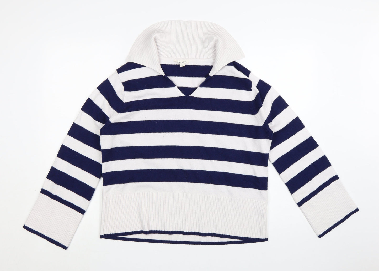 Monsoon Womens Blue White Striped V-Neck Knit Jumper M