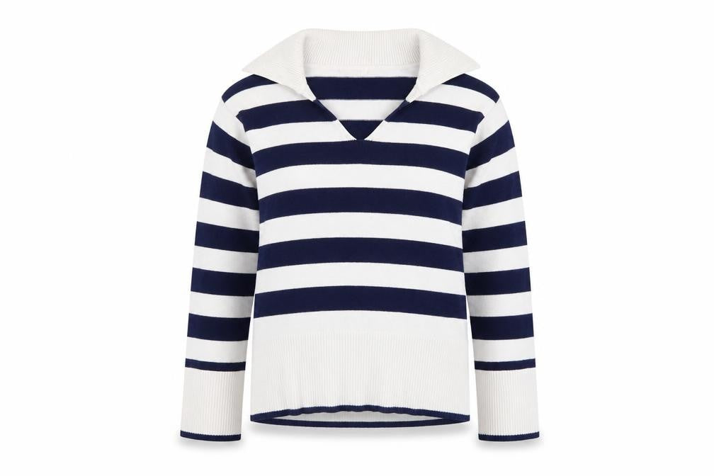 Monsoon Womens Blue White Striped V-Neck Knit Jumper M