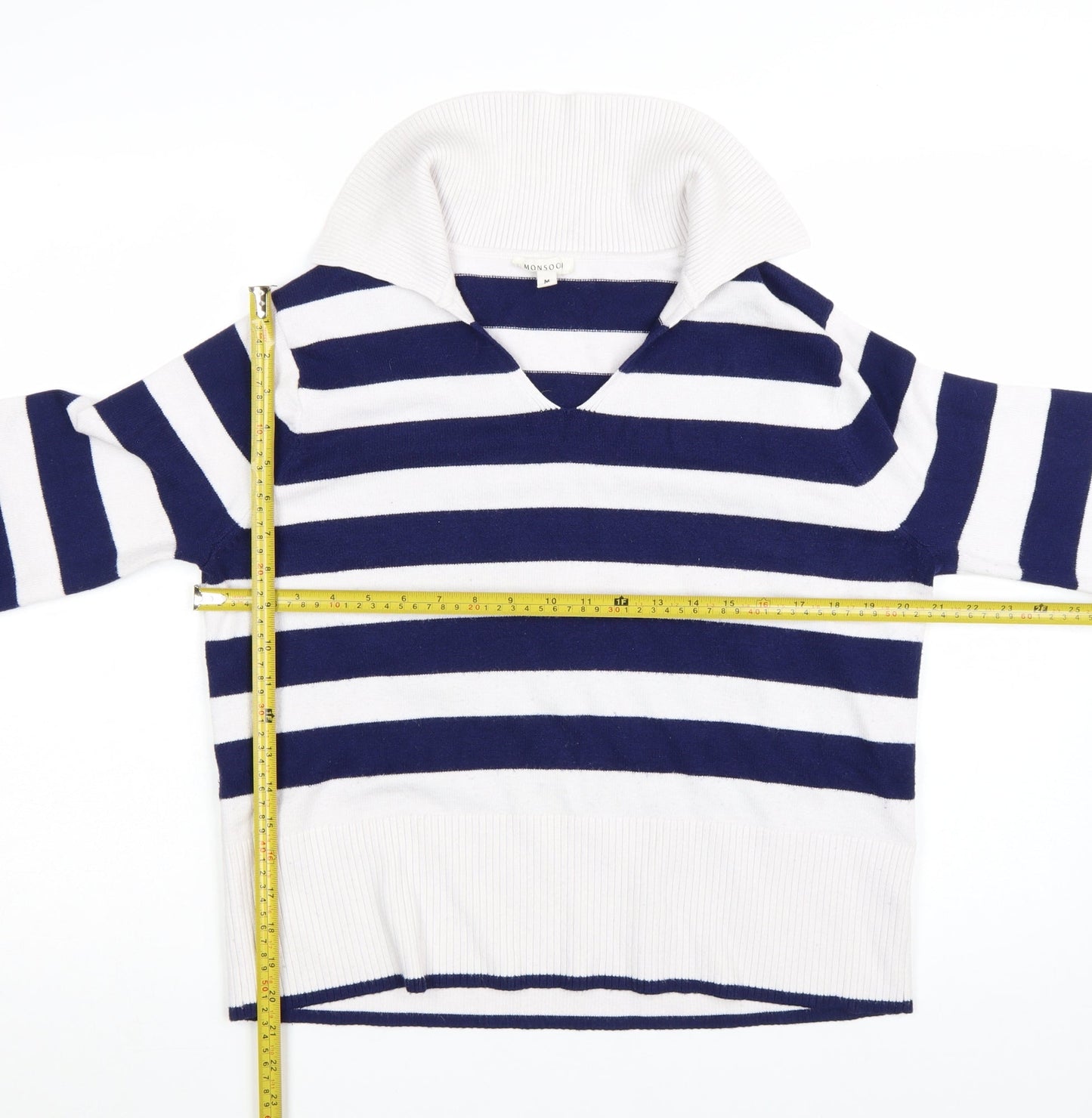 Monsoon Womens Blue White Striped V-Neck Knit Jumper M