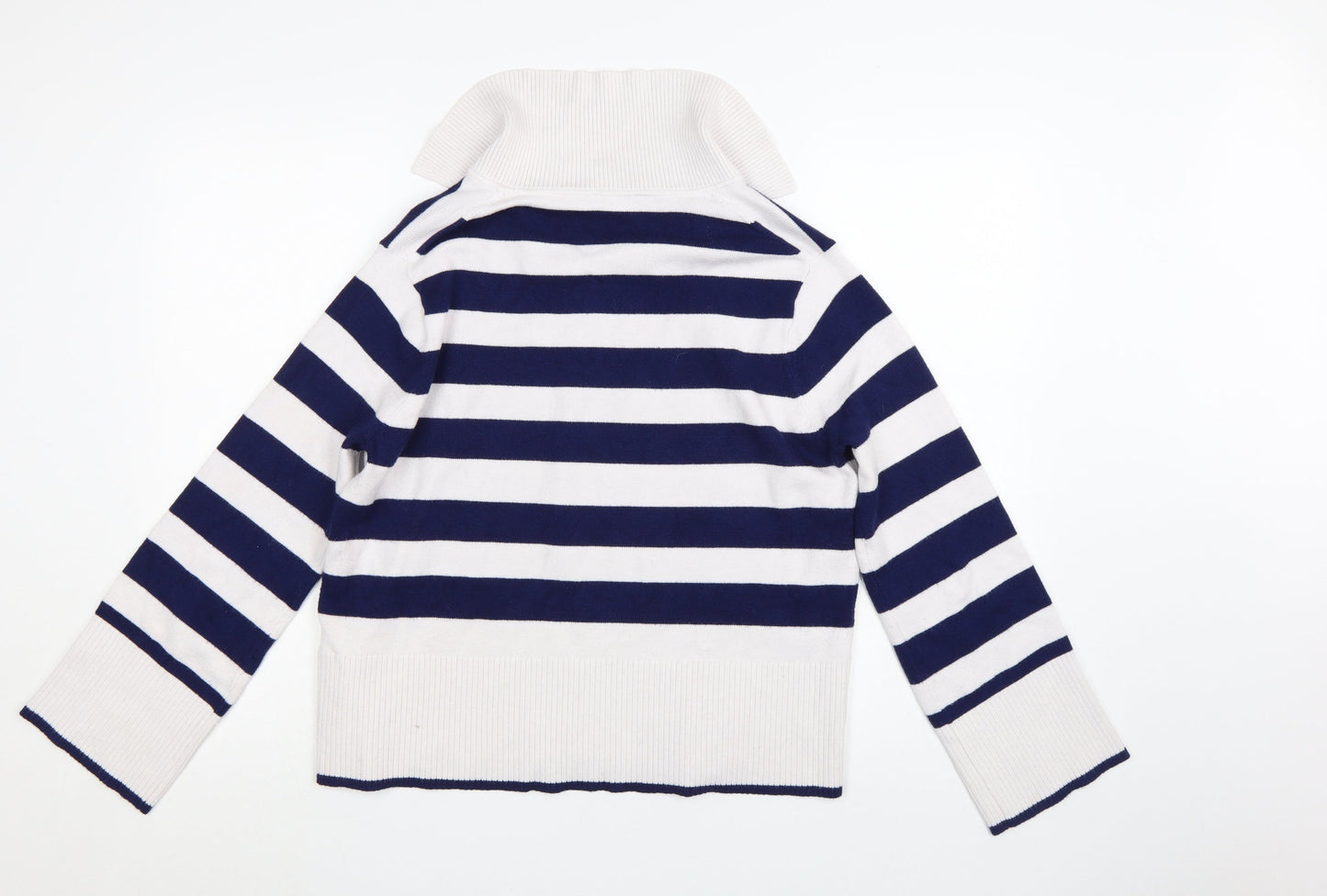 Monsoon Womens Blue White Striped V-Neck Knit Jumper M