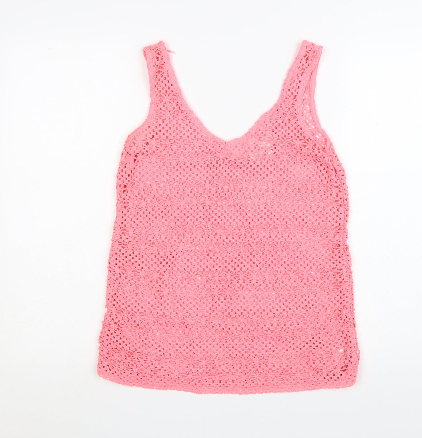 Next Women's Pink Crochet Cotton V-Neck Tank Top Size 8