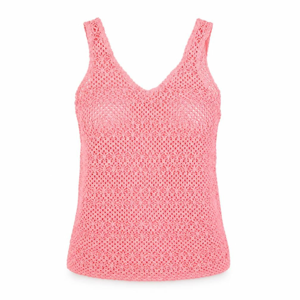 Next Women's Pink Crochet Cotton V-Neck Tank Top Size 8