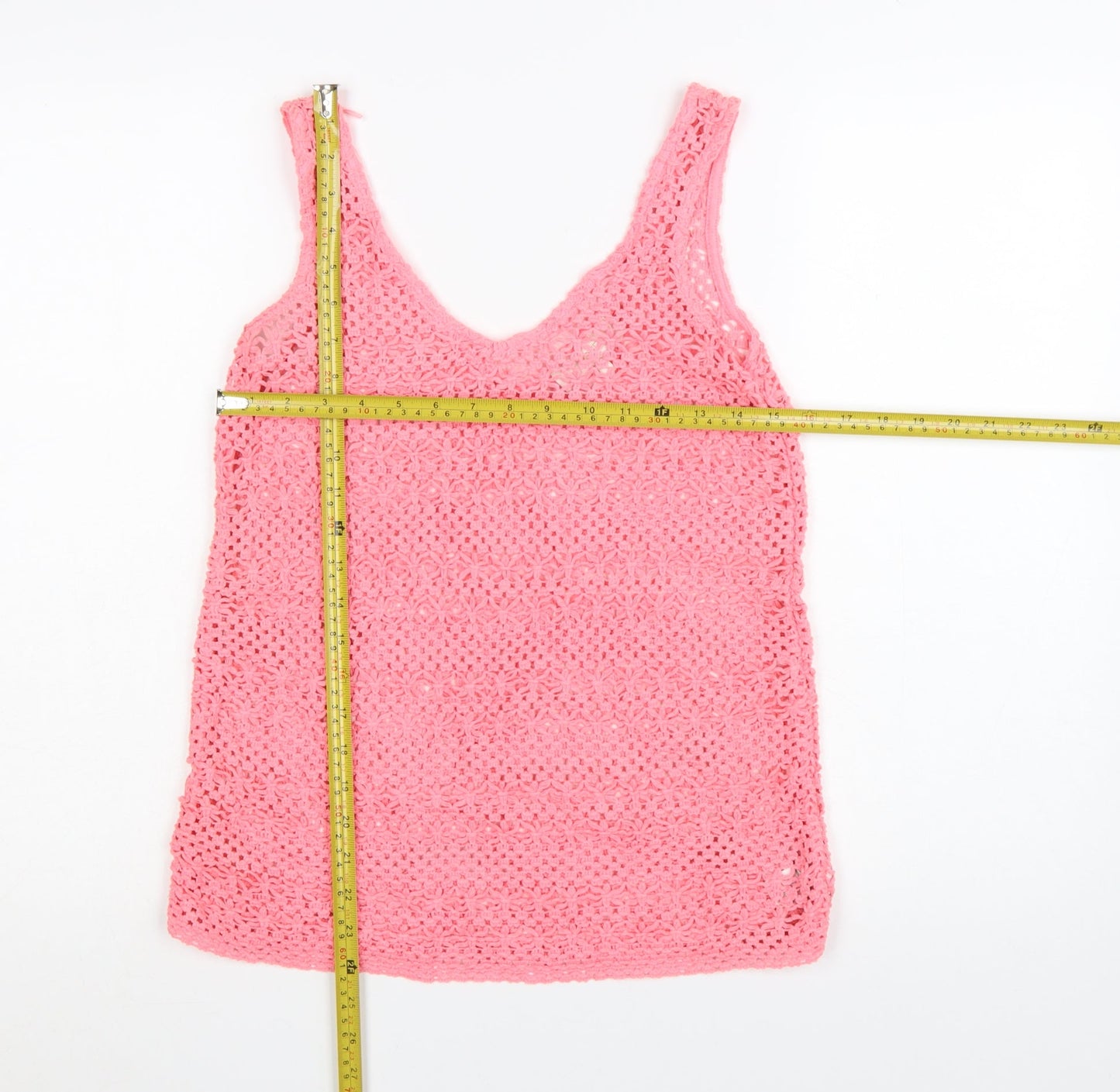 Next Women's Pink Crochet Cotton V-Neck Tank Top Size 8