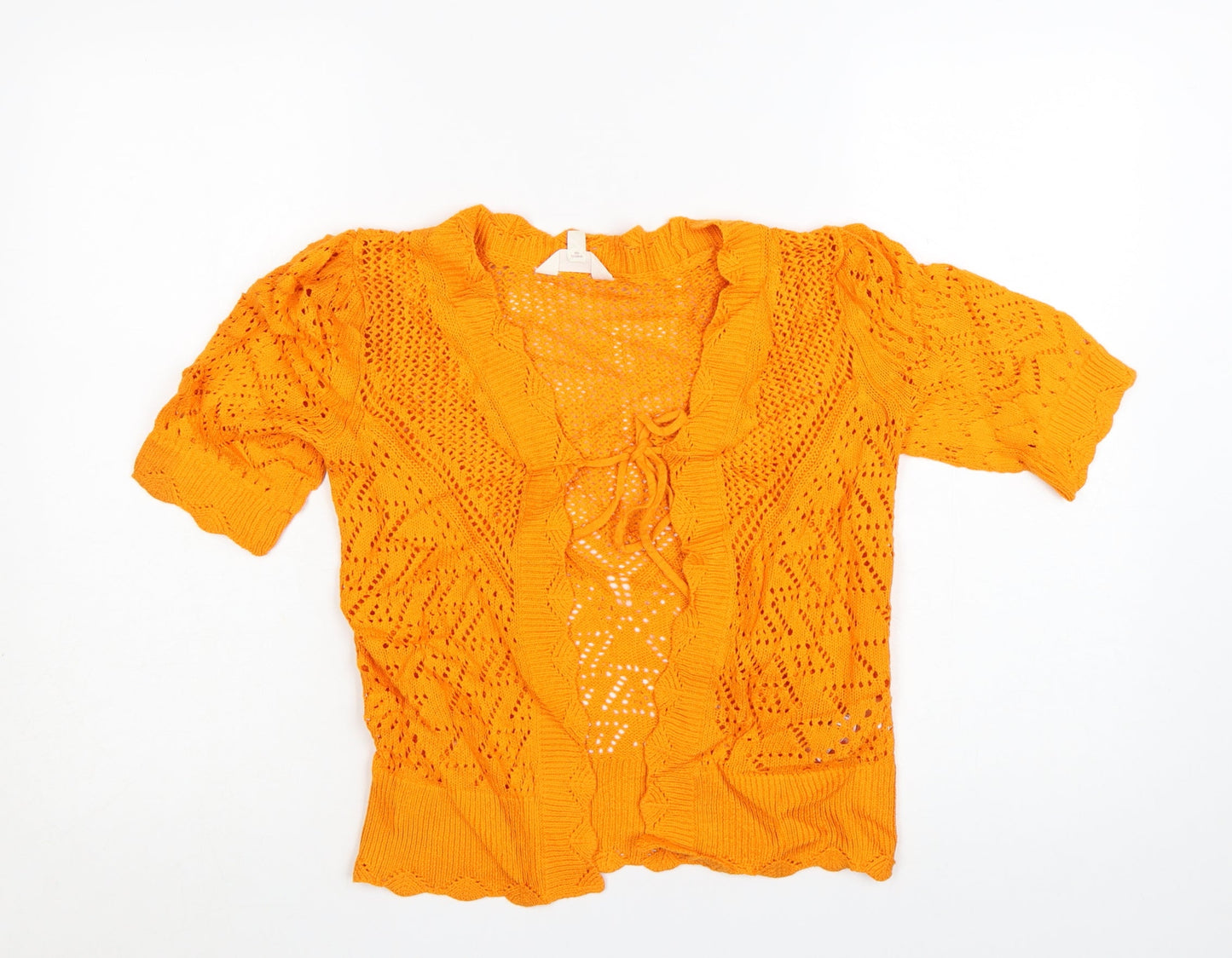 Marks and Spencer Per Una Women's Orange Open-Knit Short Sleeve Cardigan Size 6