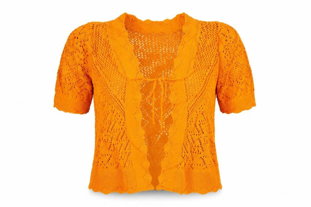 Marks & Spencer Per Una Women's Orange Open-Knit Short Sleeve Cardigan Size 6