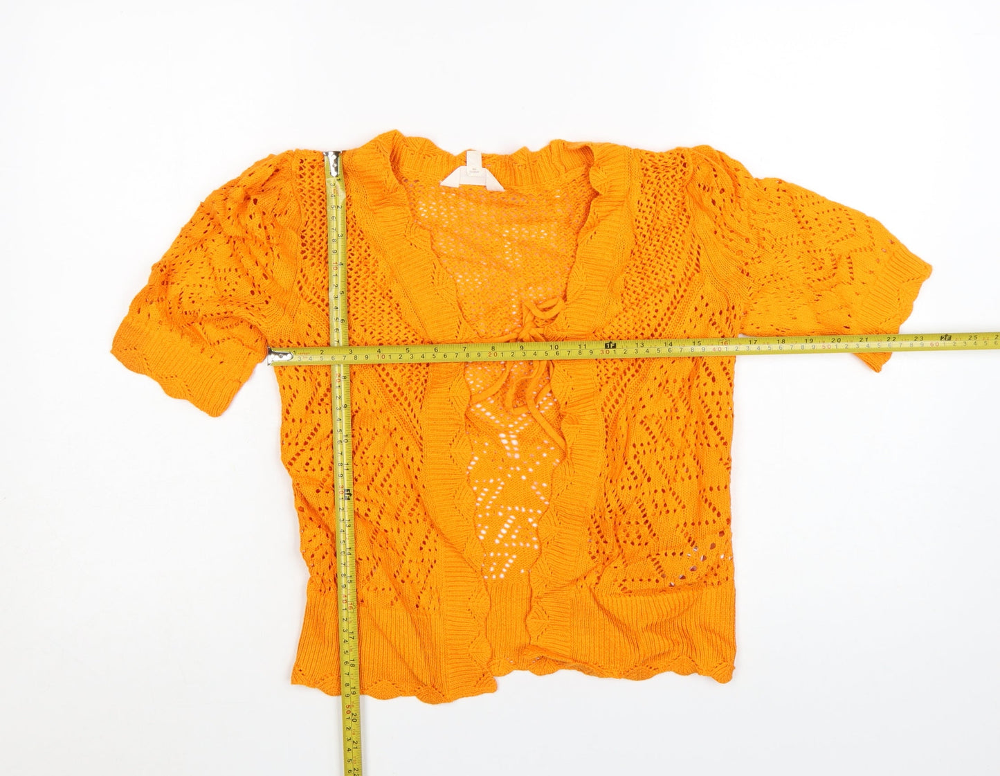 Marks and Spencer Per Una Women's Orange Open-Knit Short Sleeve Cardigan Size 6