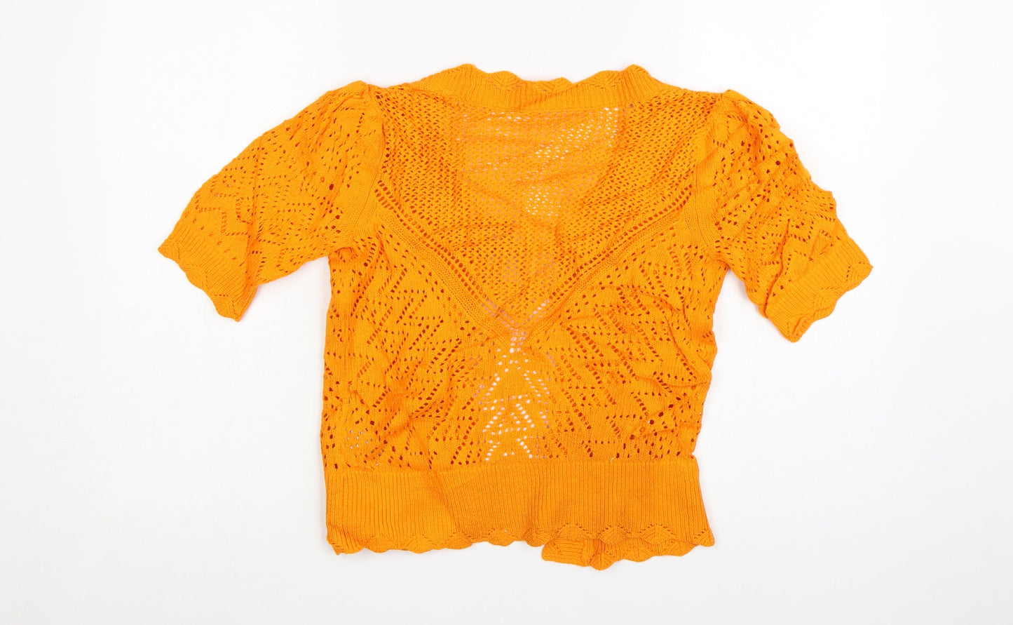 Marks and Spencer Per Una Women's Orange Open-Knit Short Sleeve Cardigan Size 6