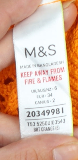 Marks and Spencer Per Una Women's Orange Open-Knit Short Sleeve Cardigan Size 6