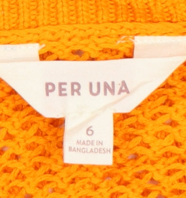 Marks and Spencer Per Una Women's Orange Open-Knit Short Sleeve Cardigan Size 6