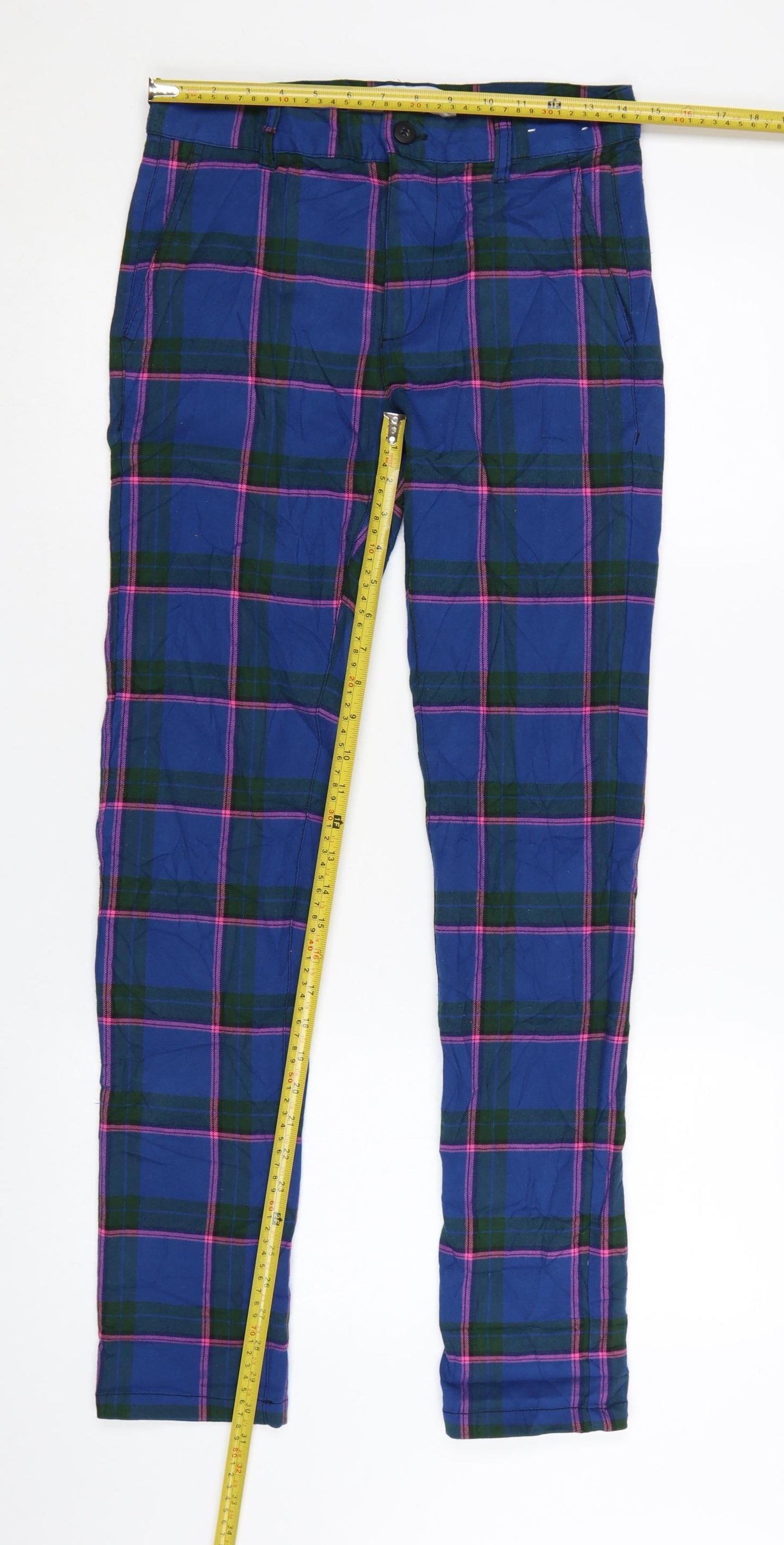 Topman Men's Blue Plaid Stretch Skinny Trousers W30 L32 Cotton Blend