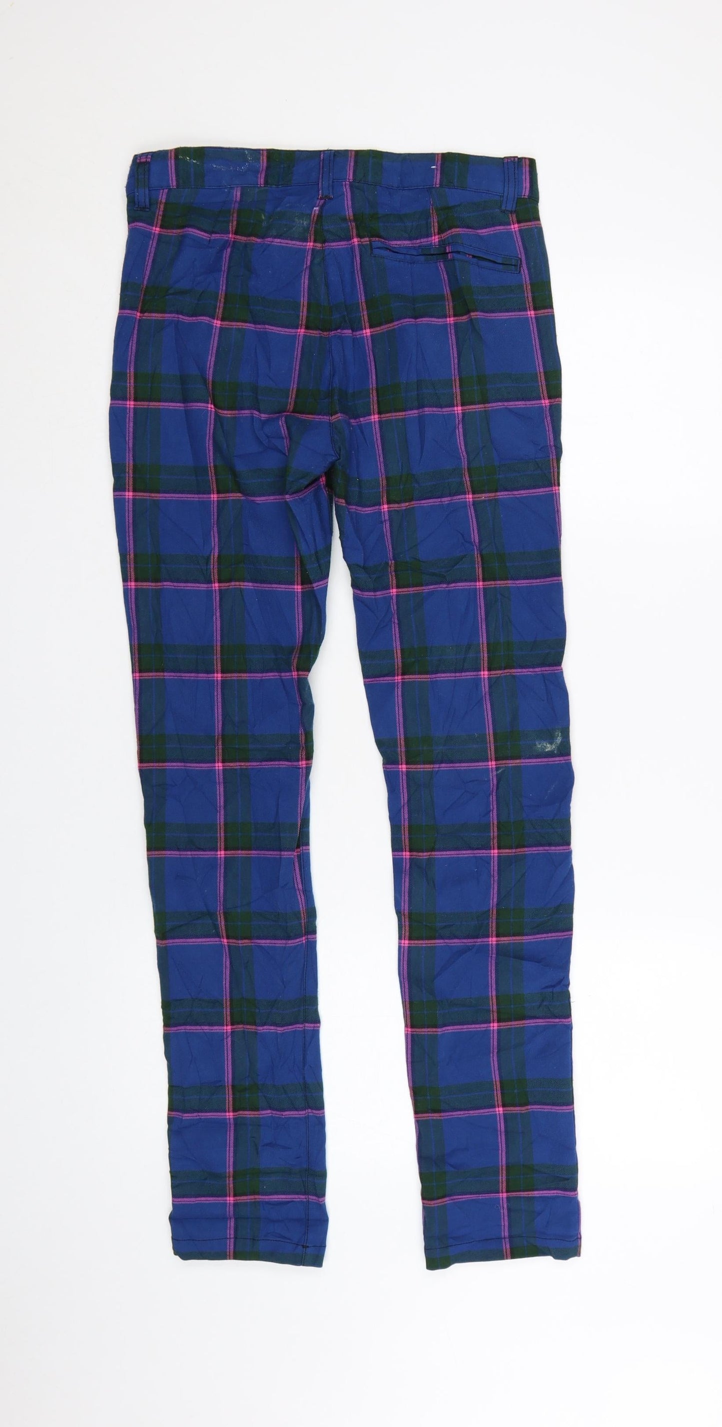 Topman Men's Blue Plaid Stretch Skinny Trousers W30 L32 Cotton Blend