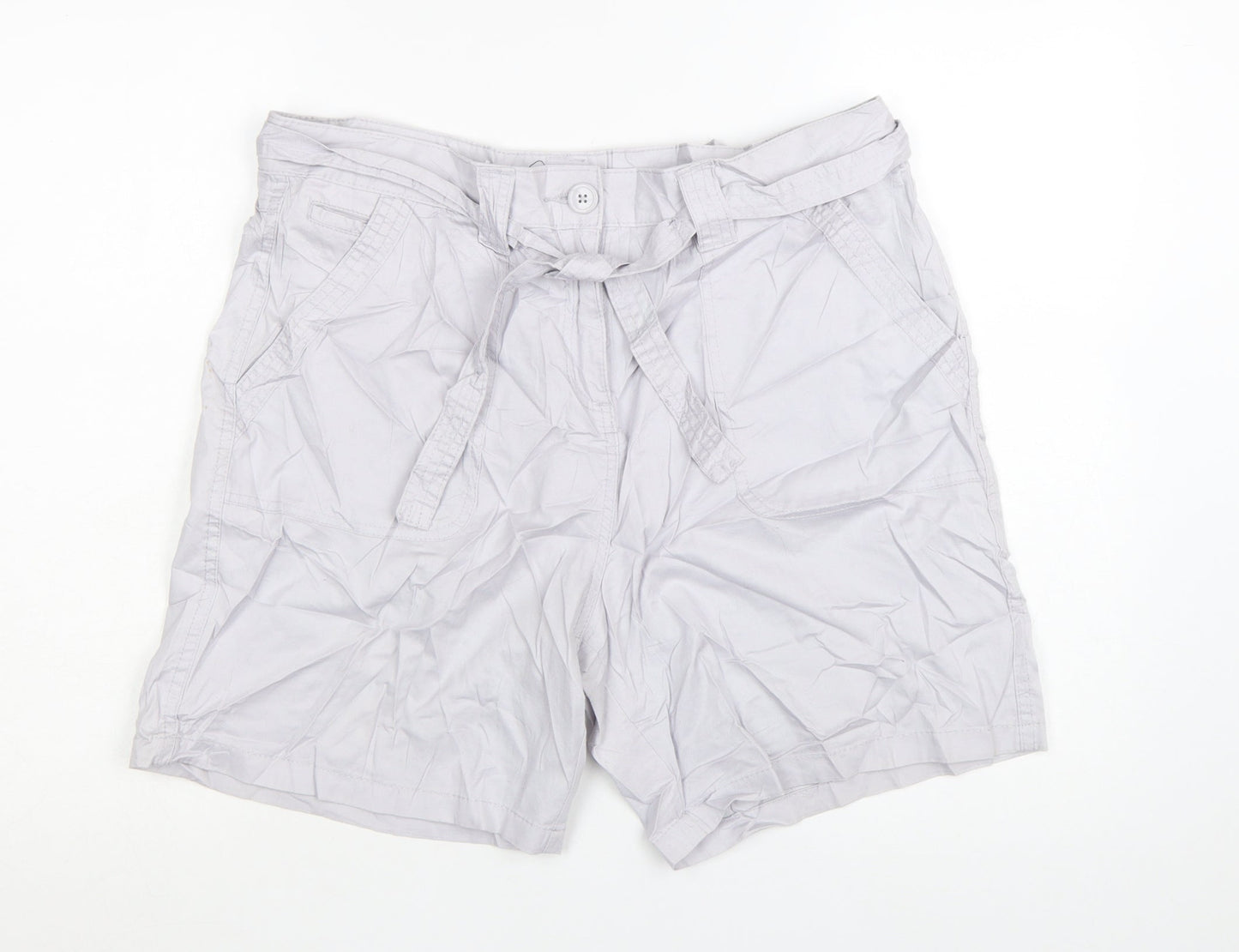 M&Co Women Silver Cotton Chino Shorts Size 16 Belted Casual