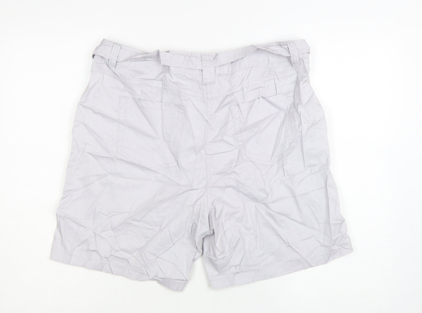 M&Co Women Silver Cotton Chino Shorts Size 16 Belted Casual