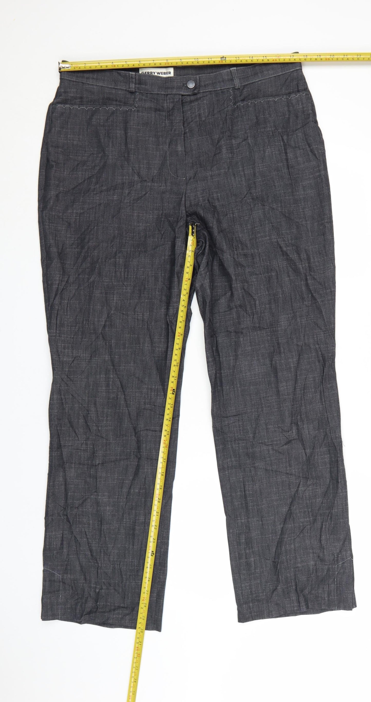 Gerry Weber Women's Grey Cotton Blend Stretch Straight Trousers Size 18