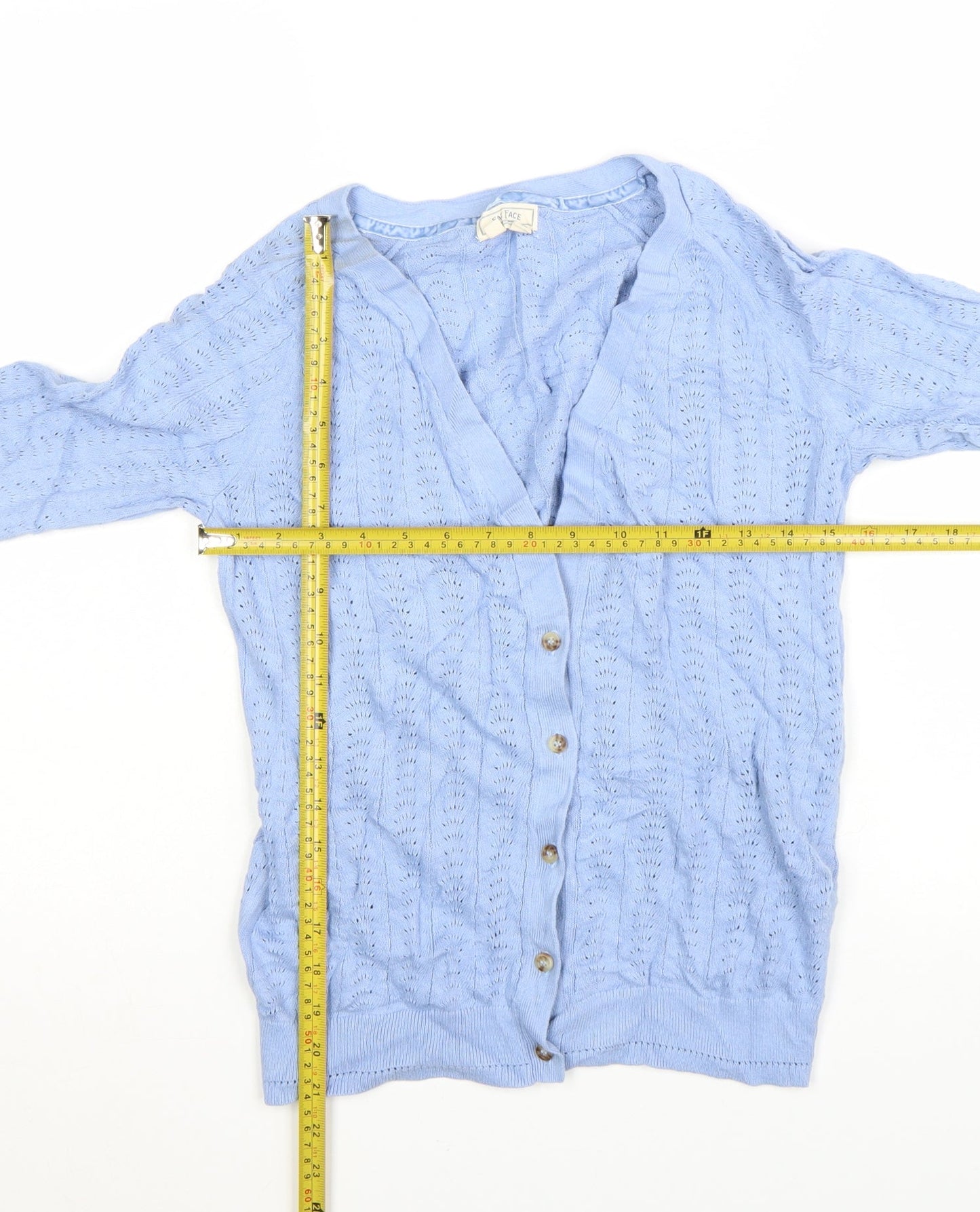 Fat Face Women's Blue Cotton Knit Cardigan UK 12 V-Neck Button