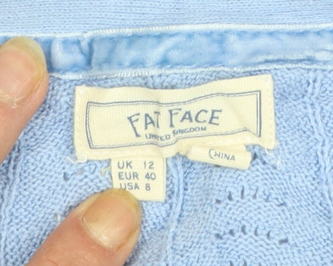 Fat Face Women's Blue Cotton Knit Cardigan UK 12 V-Neck Button