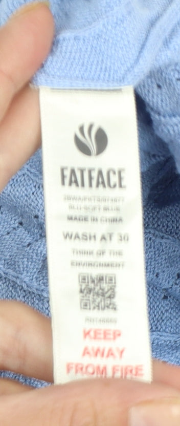Fat Face Women's Blue Cotton Knit Cardigan UK 12 V-Neck Button