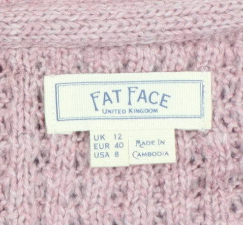 Fat Face Women's Pink Open-Knit Long Sleeve Cardigan UK 12
