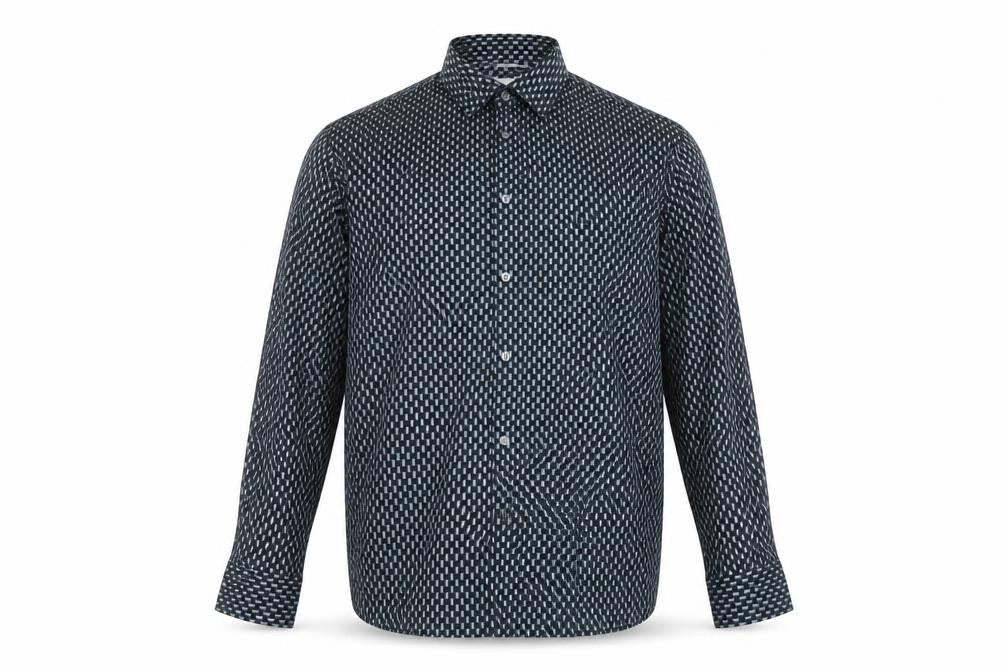 Marks & Spencer Men's Blue Geometric Cotton Long Sleeve Shirt XL