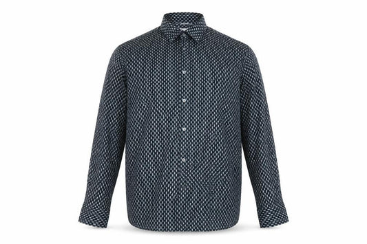 Marks & Spencer Men's Blue Geometric Cotton Long Sleeve Shirt XL