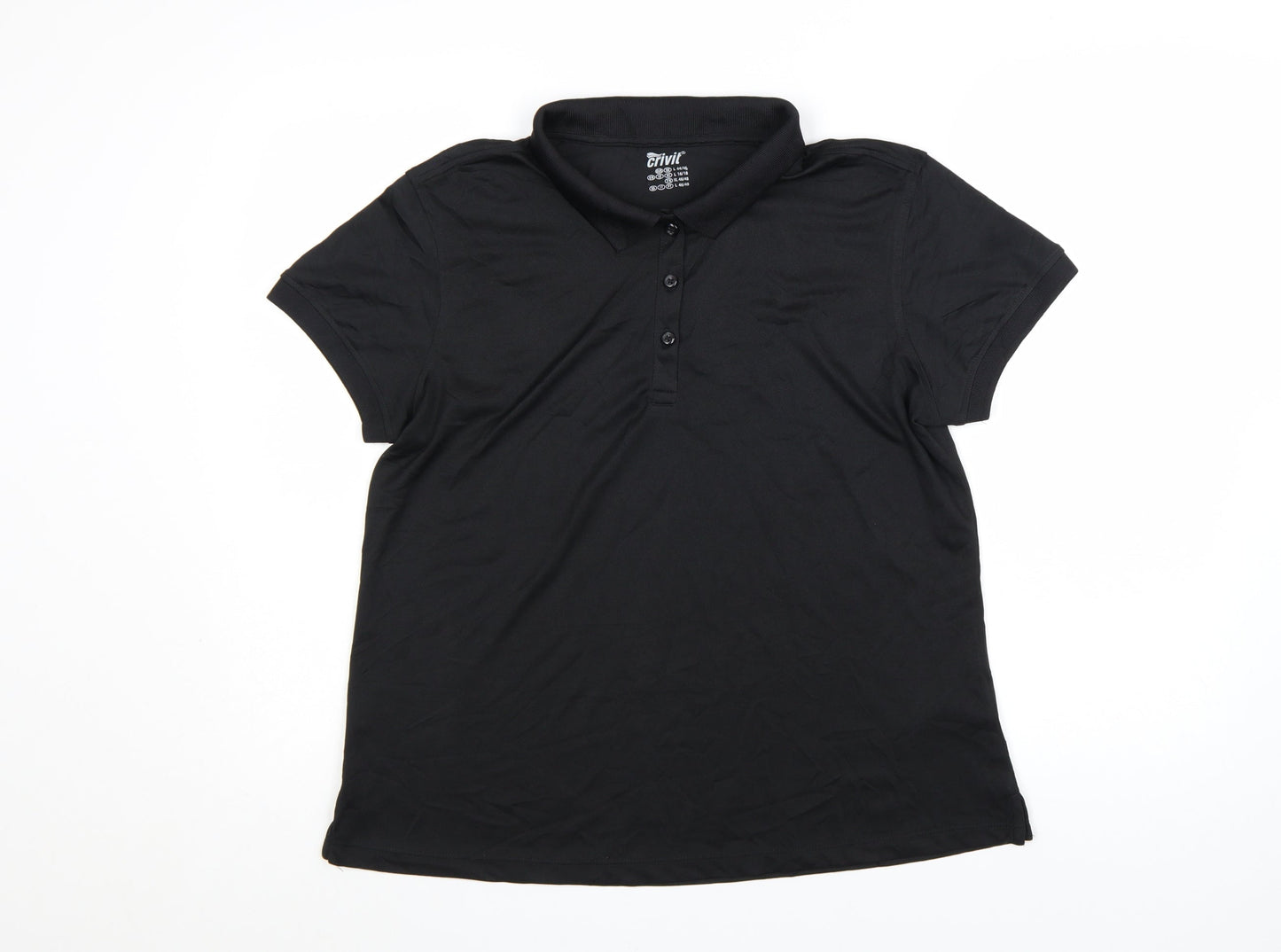 Crivit Women’s Black Polo Shirt L Short Sleeve Quick Dry