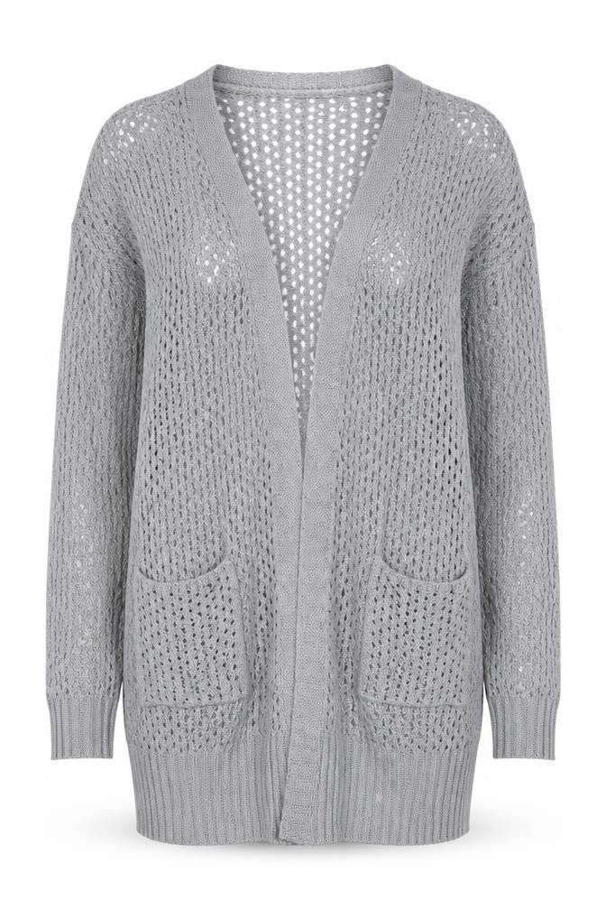 Dip Women's Grey Open Knit Long Sleeve Cardigan Size L