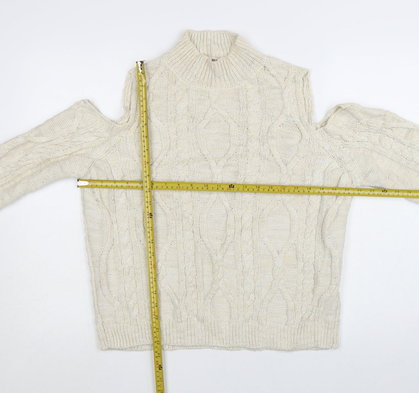 River Island Women Ivory Cold Shoulder Cable-Knit Jumper Size 12