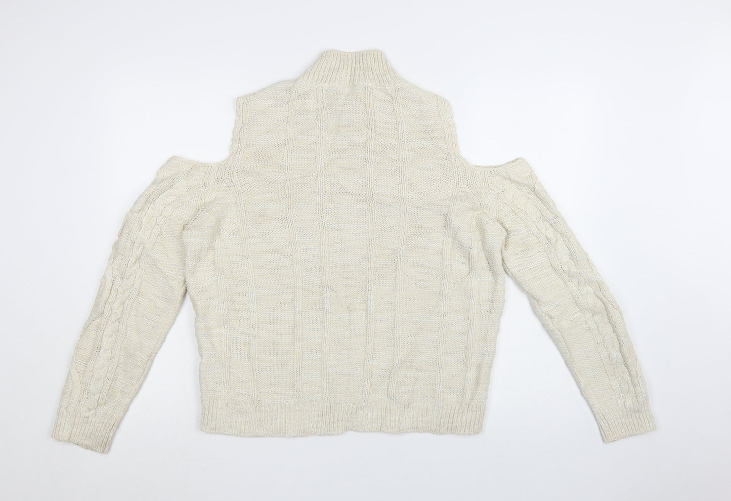 River Island Women Ivory Cold Shoulder Cable-Knit Jumper Size 12