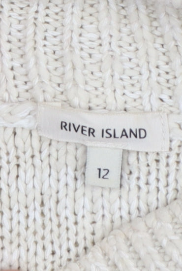 River Island Women Ivory Cold Shoulder Cable-Knit Jumper Size 12