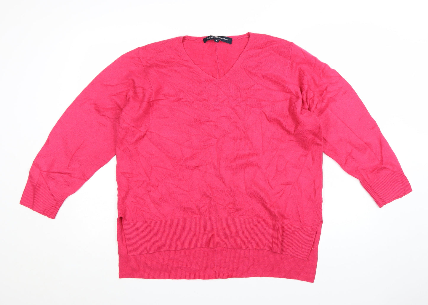 French Connection Women's Pink V-Neck Cotton Jumper Size M