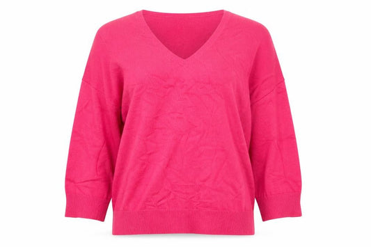 Front view of French Connection Women's Pink V-Neck Cotton Jumper, size M