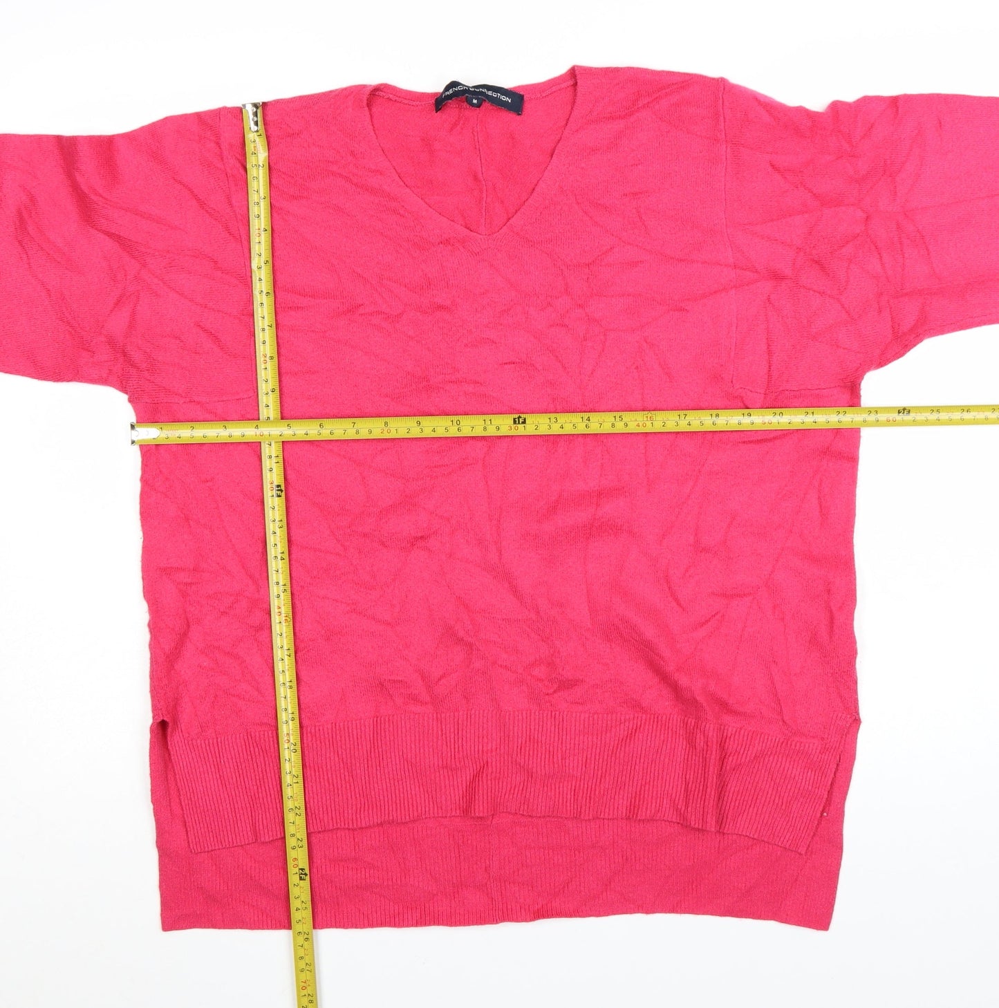 French Connection Women's Pink V-Neck Cotton Jumper Size M